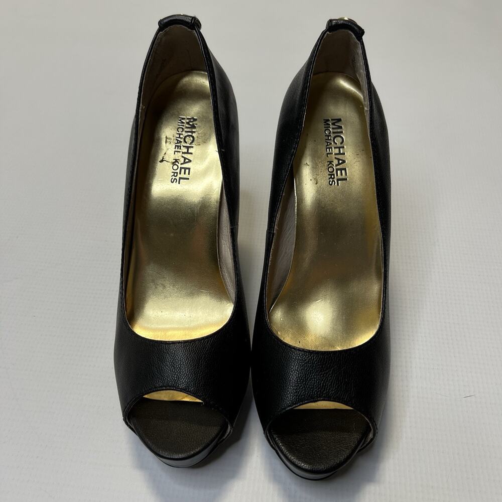 Michael michael Kors Peep Toe Hidden Platform Leather Stiletto Pumps Heels 6.5 - Picture 6 of 9